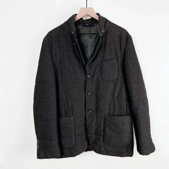 Massimo Dutti Tweed Puffer Field Jacket Coat Dark Academia Work Blazer Preppy - Picture 11 of 11